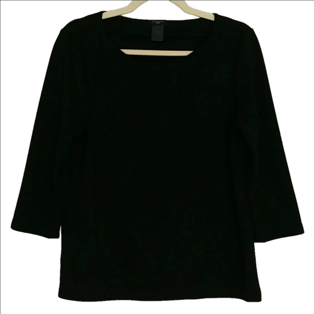 Ann Taylor Top Women's Size L‎ Petite Scoop Neck Small Ribbed Stretch Black